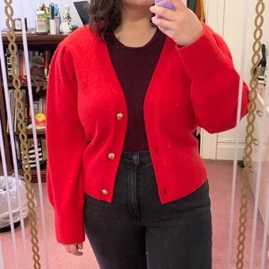 & Other Stories Playful Button Knit Cardigan Red w Strawberry Buttons Size L